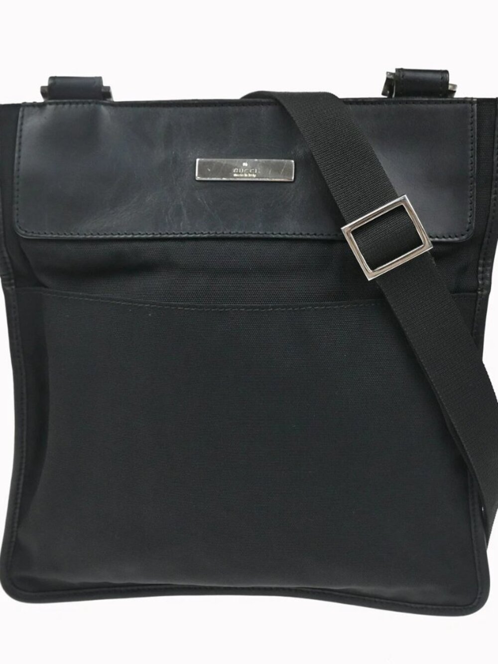 GUCCI Logo Crossbody Shoulder Bag Nylon Leather Black SHW Italy 05KC142